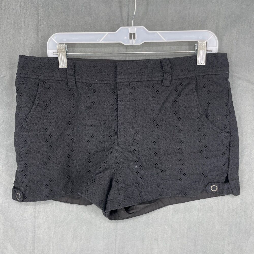 Free People Shorts Womens 12 Black Lace Eyelet Pockets 100% Cotton Snap Up